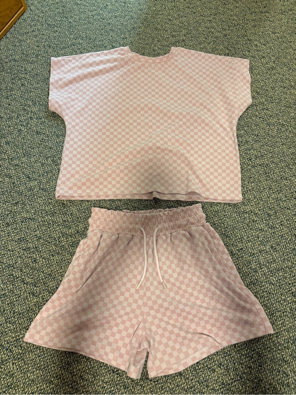 women’s Pink Checker Set - Short Sleeve Top & Shorts